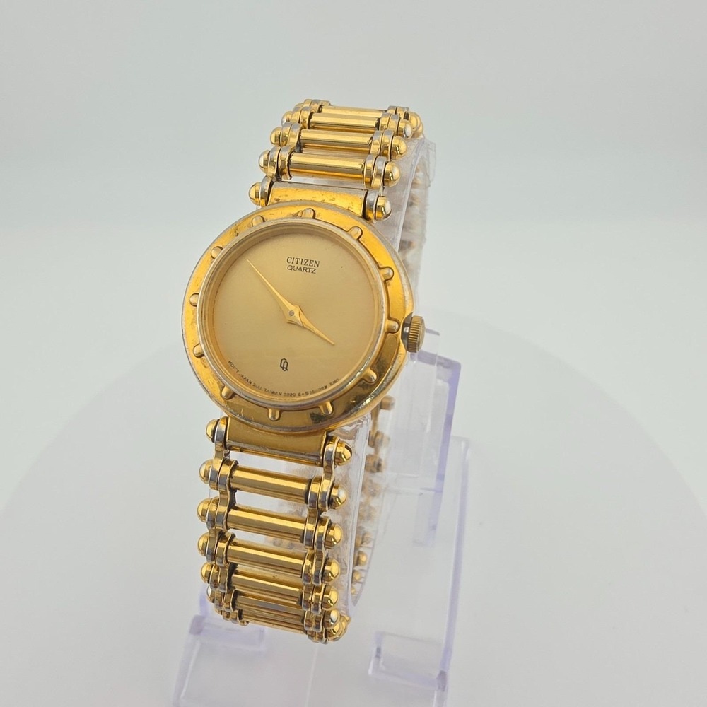 Vtg CITIZEN CQ Ladies Watch 3220-899318 T Bar Ladder Link Yellow Gold Plate 6.5"